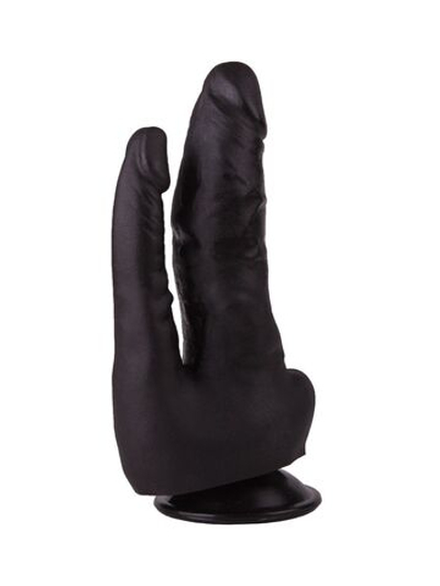 Двойной фаллоимитатор чёрного цвета на присоске - 17 см. (Цвет: черный)