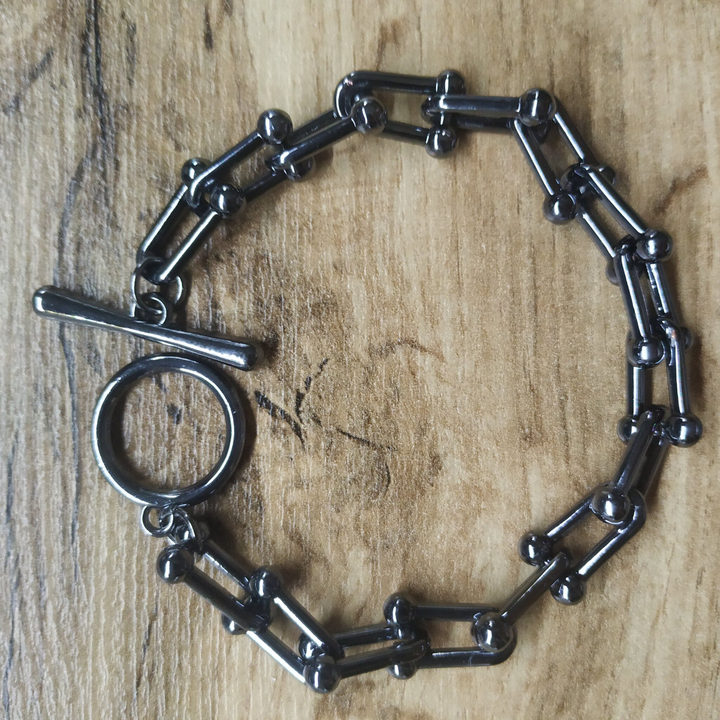 Браслет-тоггл "Цепи" плетение якорное узелки металл графитовый