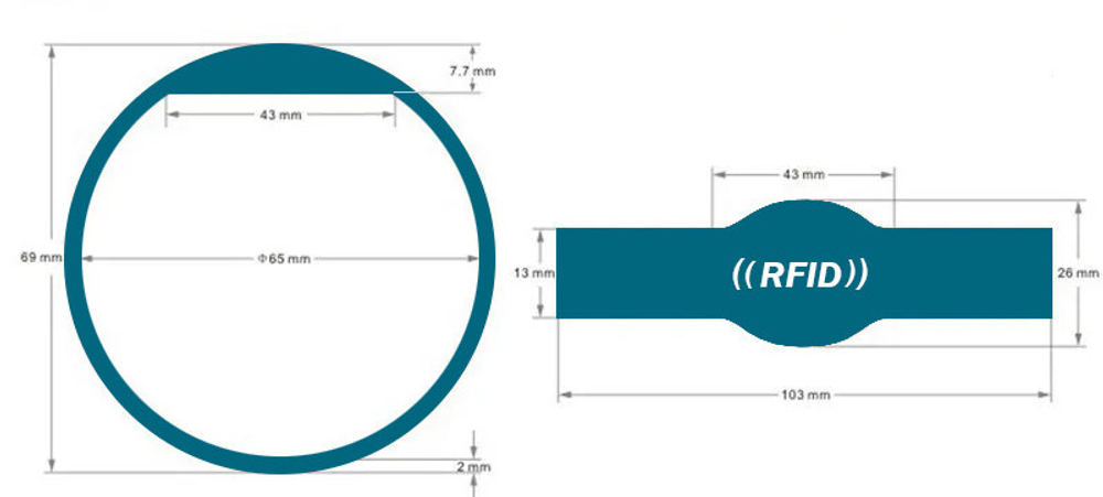 RFID браслет EM-Marine (OVAL-EM) СИНЕ-ЗЕЛЕНЫЙ, диаметр 65 мм
