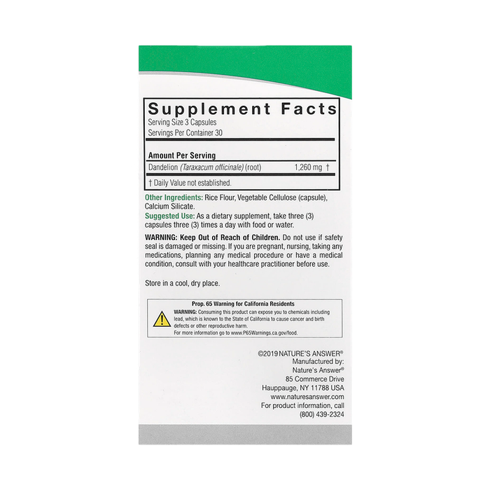 Экстракт корня одуванчика, Dandelion Root, Nature's Answer, 90 вегетарианских капсул 2