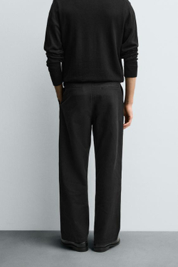 ZARA БРЮКИ СО СКЛАДКАМИ ИЗ ХЛОПКА И ЛИОЦЕЛЛА, УГОЛЬНЫЙ