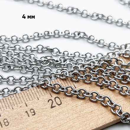 Цепочка, цвет серебро (родий), размер звена 4 мм, цена за отрезок 50 см