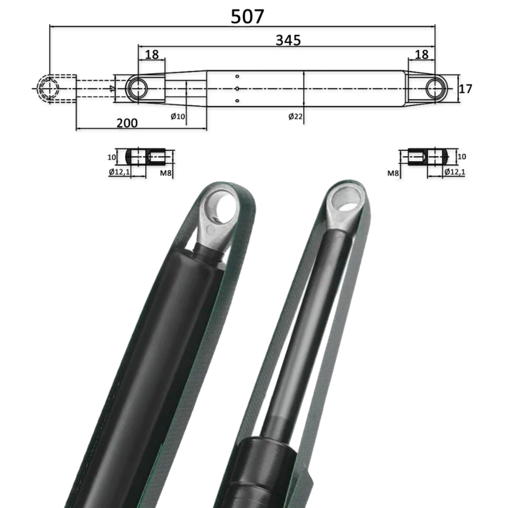Газлифт к 582 механизму, М12, комплект 2 шт, мебельный газлифт для подъемного механизма шкафа-кровати