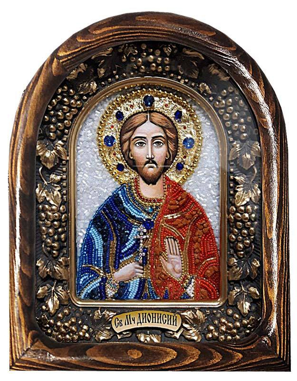 Дивеевская икона святой мученик Дионисий, печать, лазурит, коралл и бисер