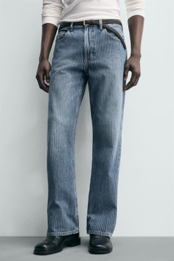 ZARA ДЖИНСЫ STRAIGHT FIT BOOTCUT ФАКТУРНЫЕ, ГОЛУБОЙ