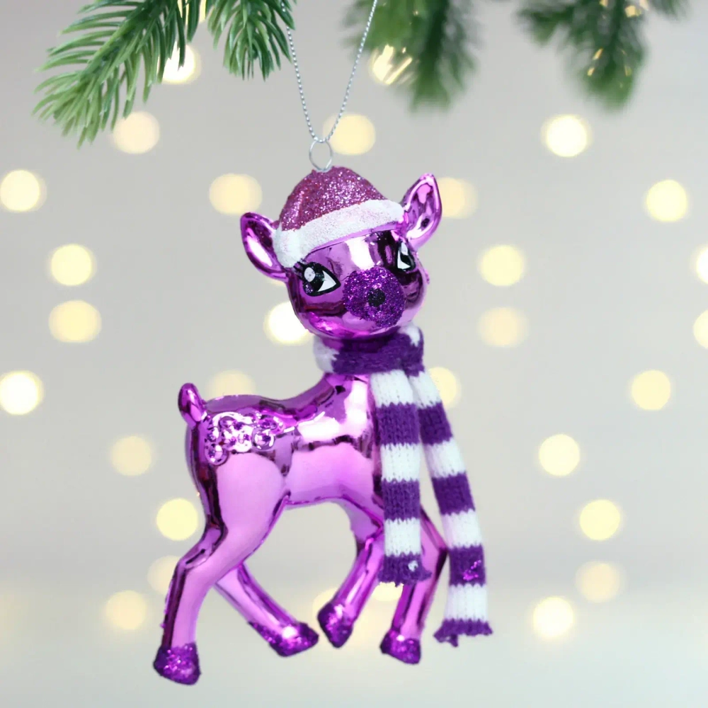 Елочная игрушка «Оленёнок в шапочке» 7*4*13 см, Фиолетовый