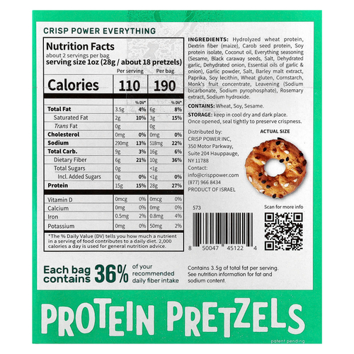 Crisp Power, Протеиновые крендели, все, 6 пакетиков по 50 г (1,75 унции)