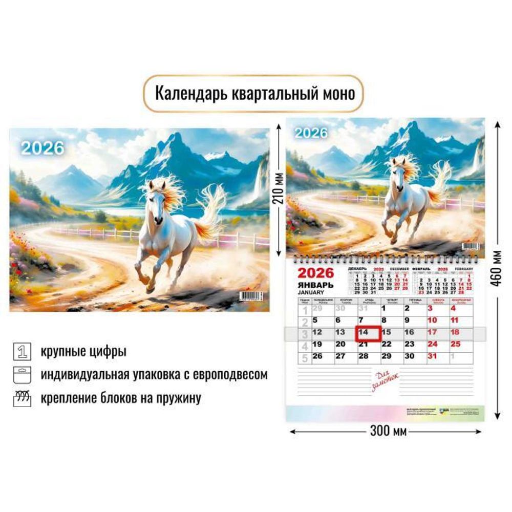 Календарь моно 2026 символ года 9464 (Квадра)