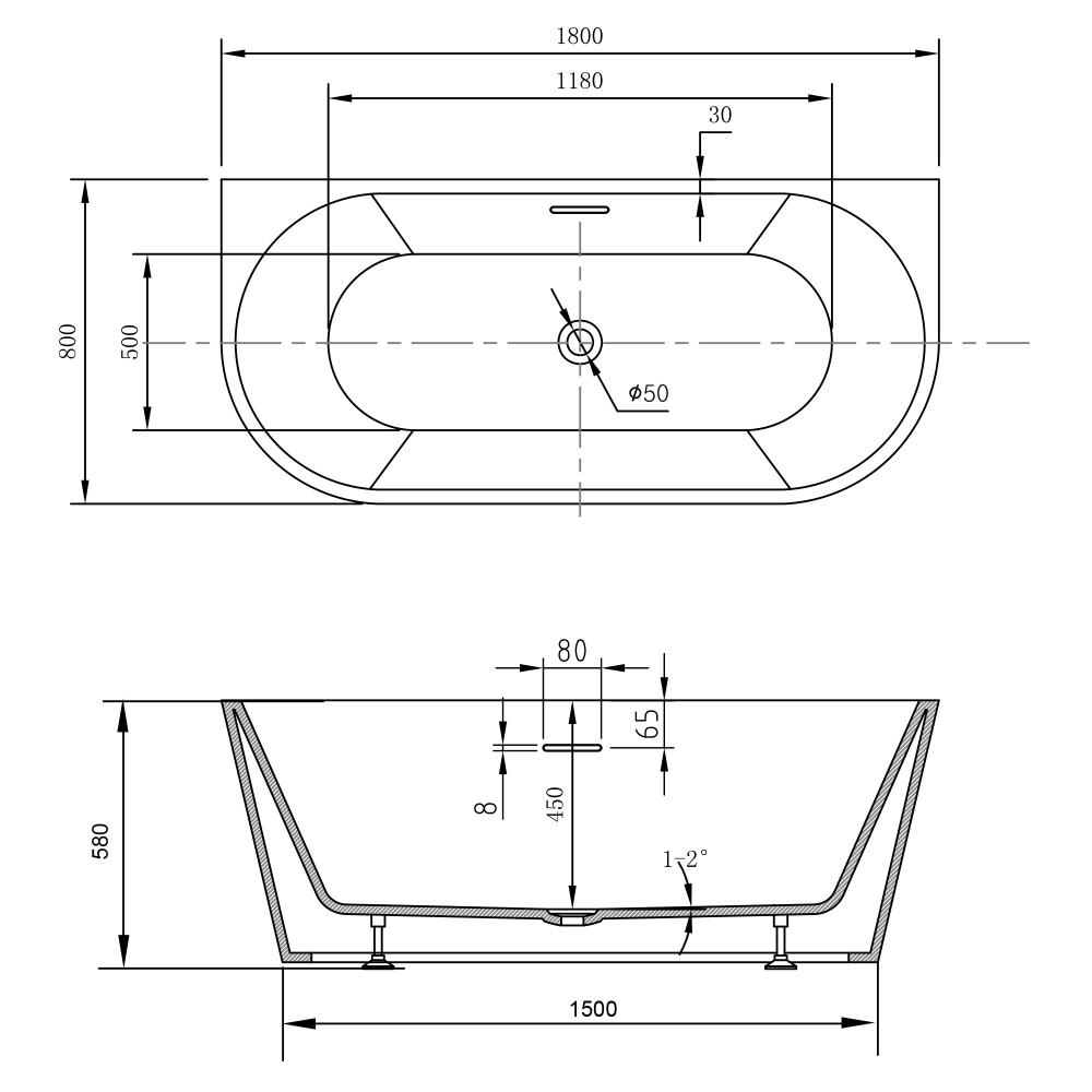 Акриловая ванна ABBER AB9503-1.8 белая