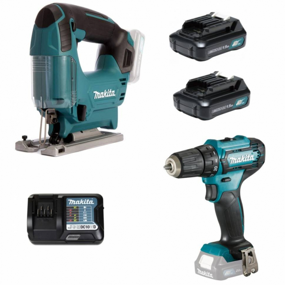 Набор аккумуляторного инструмента Makita CLX237 (лобзик JV101DZ + дрель DF333DZ + BL1016 2 шт + з/у DC10WD)