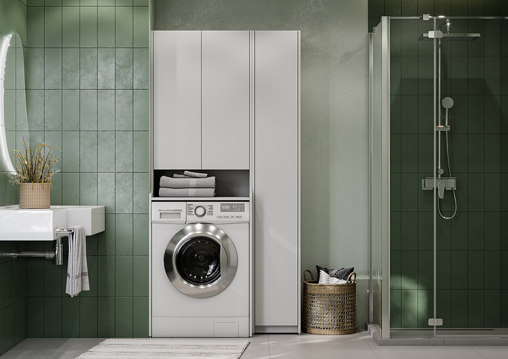 Шкаф пенал для стиральной машины Акватон Лондри 60 белый глянец