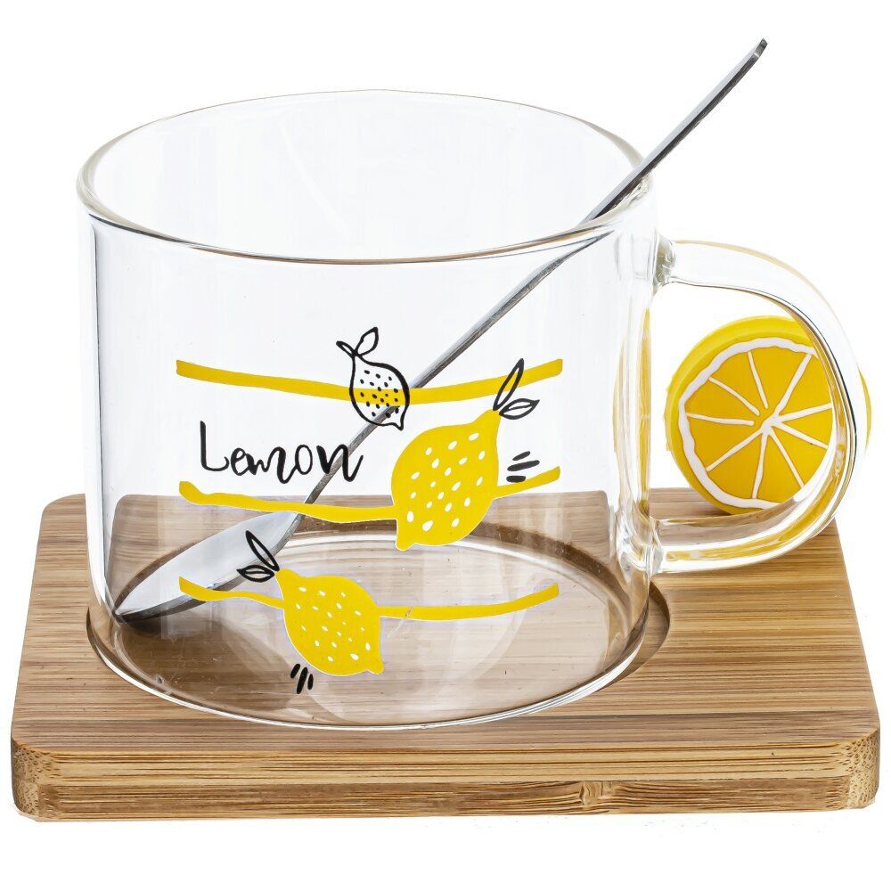 GAEM Кружка с ложкой на деревянной подставке, 300 мл, L12 W9,5 H8,5 см, 3в.