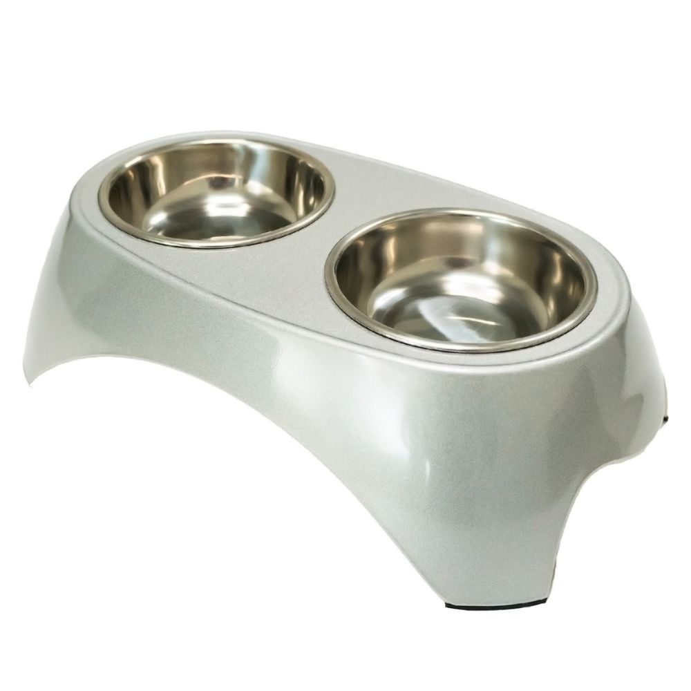 Миска SuperDesign на меламиновой подставке двойная Металлик 2х350 мл, белая Миска SuperDesign на меламиновой подставке двойная Металлик 2х350 мл, белая