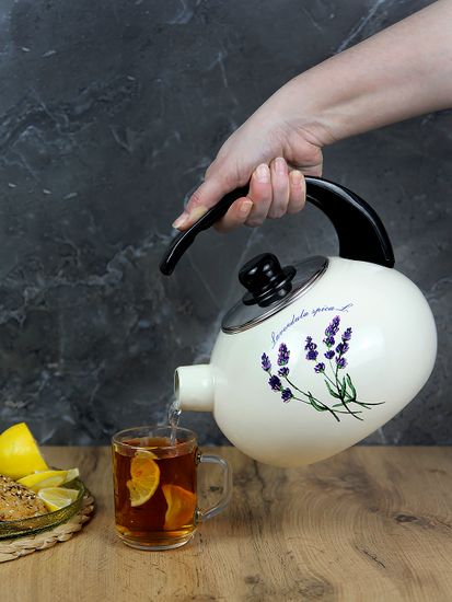 Чайник 2,5 л. эмалированный со свистком Kamille KM 1034 с черной бакелитовой ручкой