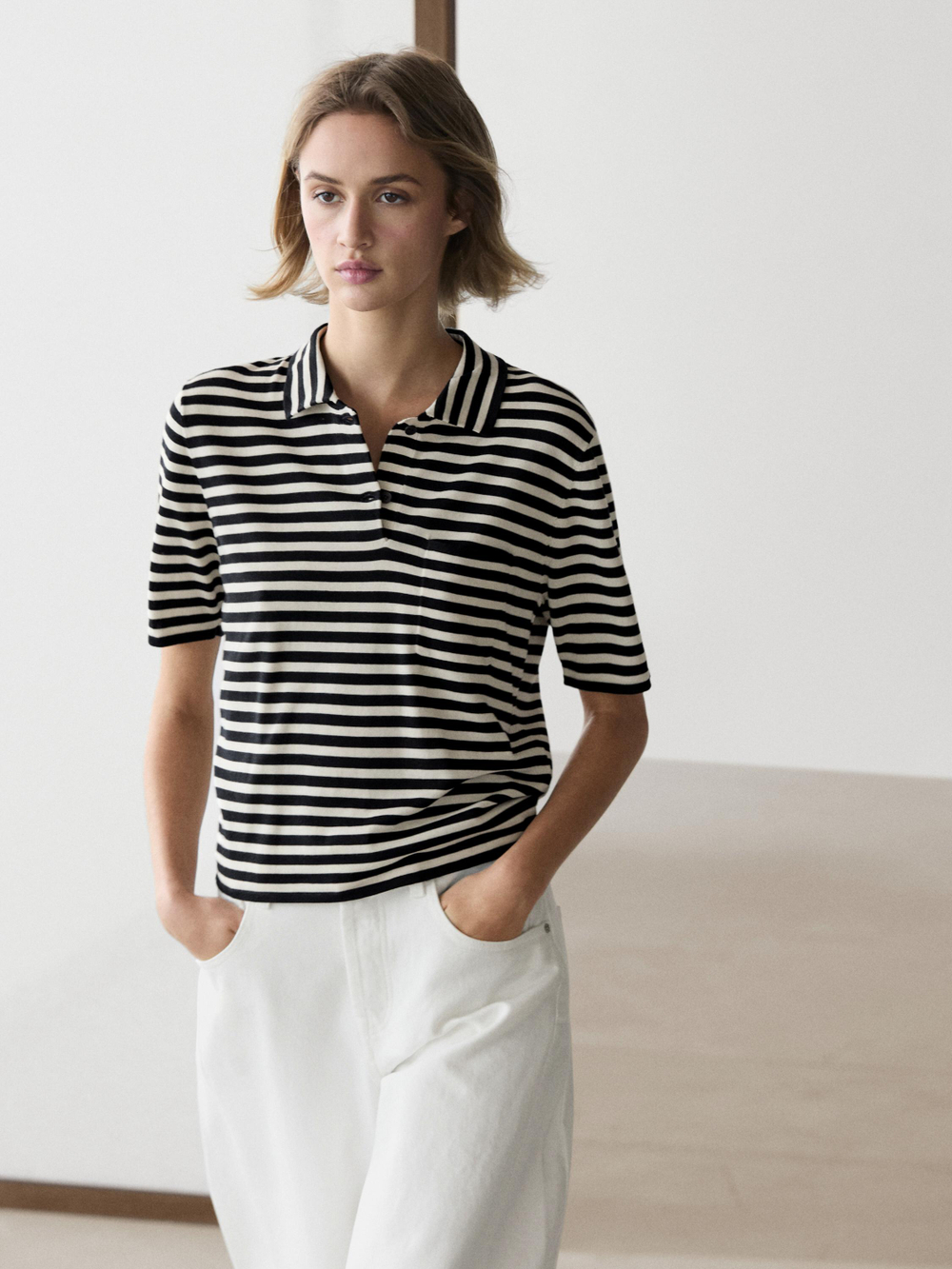 Massimo Dutti Трикотажное поло с карманом, темно-синий