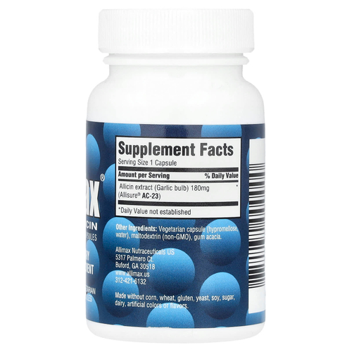 Allimax, Капсулы с порошком 100%-ного аллицина, 180 мг, 30 капсул в растительной оболочке