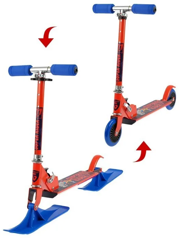 Самокат-снегокат зимний 2 в 1 Super Rider, цвет красный