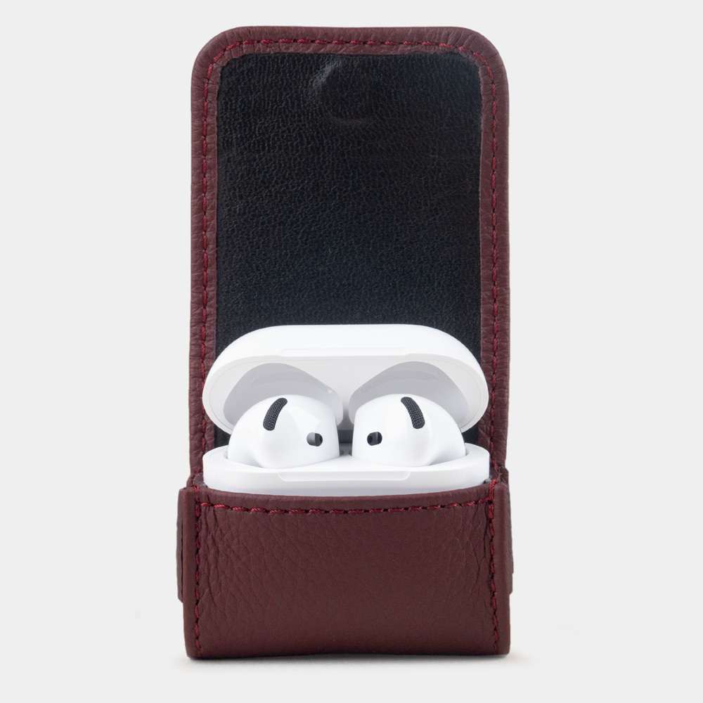 Чехол для наушников AirPods 4 из кожи теленка, бордового цвета
