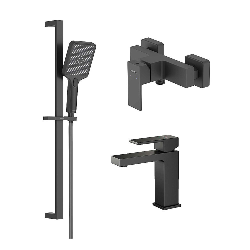 Набор смесителей Aquatek ЛИБРА Set 3 в 1 (AQ1610MB+AQ1660MB+AQ2019MB) черный матовый