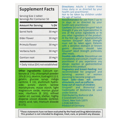 Bionorica, Sinupret®, сила действия для взрослых, 50 таблеток