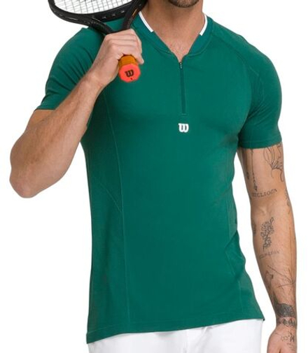 Мужское теннисное поло Wilson Players Seamless Zip Henley 2.0 - зеленый