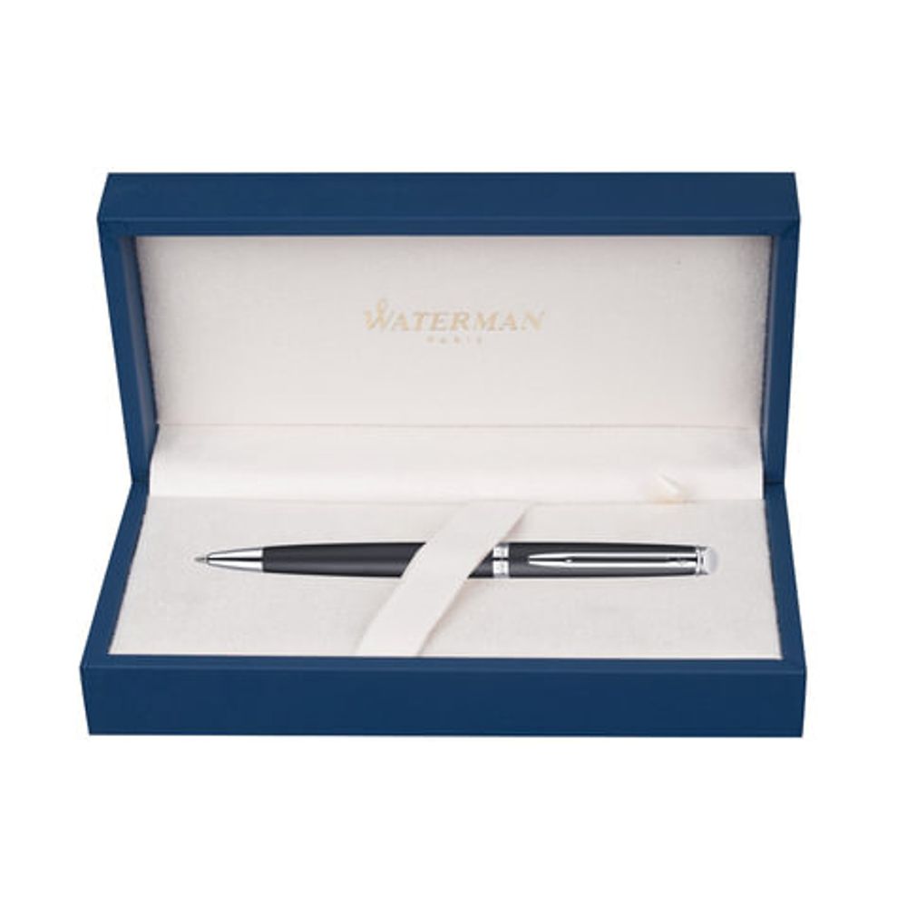 Ручка подарочная шариковая WATERMAN "Hemisphere Matt Black CT", черный матовый лак, хромированные детали, синяя, S0920870