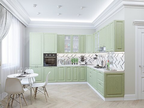 Угловая модульная кухня Ницца-04 Дуб оливковый - Белый 2340*3200/2700*600