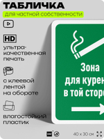 Табличка для частной территории "Зона дыма", на дом, для участка, для подъезда, организаций и частных территорий, предупреждающая, 40х30 см, Silver Plane x Айдентика Технолоджи