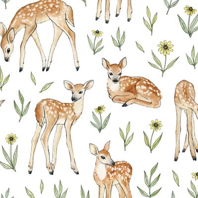 Милые оленята и желтые цветочки