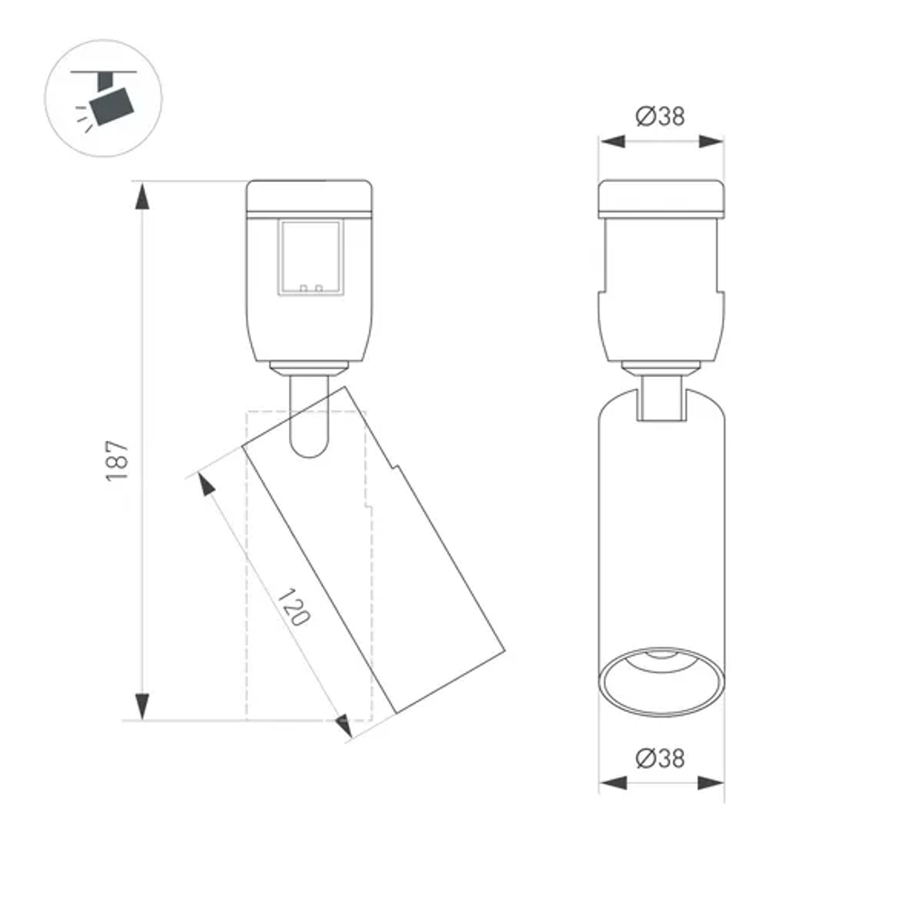Светильник ART-APRIORI-SPOT-TURN-R38-8W Warm3000 (OG, 36 deg, 48V) (Arlight, IP20 Металл, 3 года) 053978