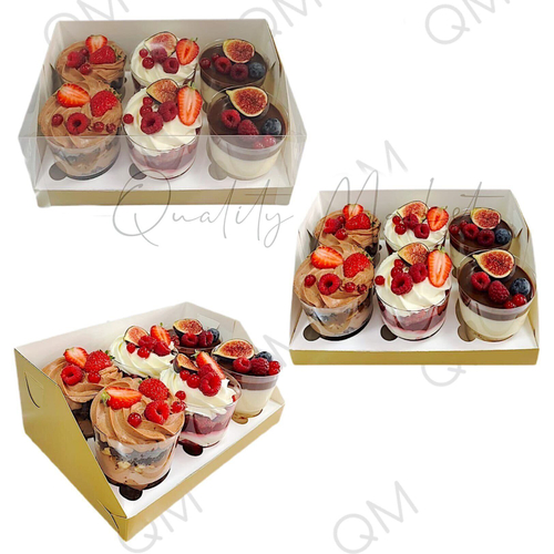 Коробка под капкейки с пластиковой крышкой 235*160*100 мм (6) (золото-матовая), 50шт