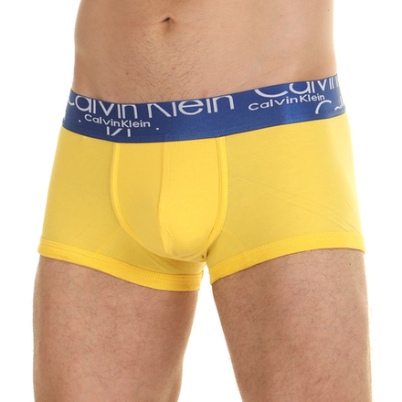 Мужские трусы хипсы желтые с синей резинкой Calvin Klein Steel Boxer Italics Brown