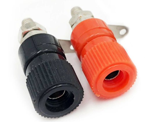 Разъем BANANA "гн" 33 мм пластик на корпус, красный и черный (1 пара)