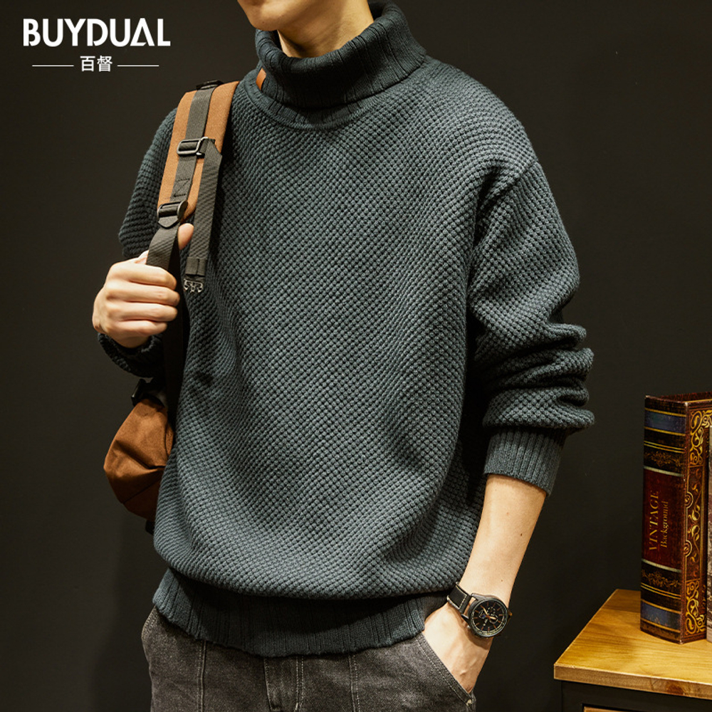 Зимний плотный свитер крупной вязки с высоким воротом, мужской свободный модный брендовый Американский трикотаж в стиле ретро, осенне-зимний мужской свитер, куртка