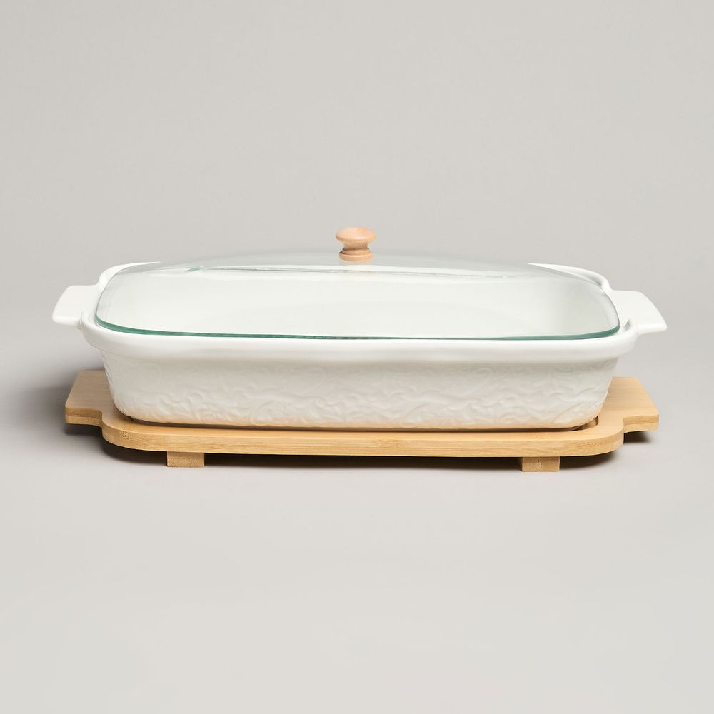 БЛЮДО ДЛЯ ВЫПЕКАНИЯ И СЕРВИРОВКИ LEFARD "MUSE" СО СТЕКЛ.КРЫШКОЙ НА ДЕР.ПОДСТАВКЕ 34,5*21*11СМ 1400МЛ