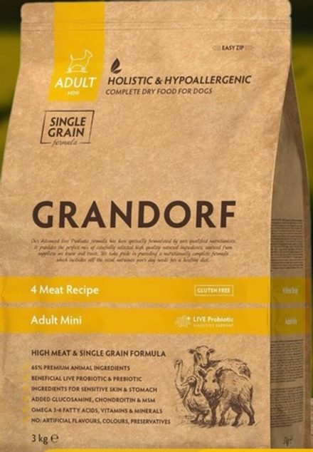 Grandorf Mini 4 Meat Adult - сухой корм для собак мини пород от 1 года (3кг)