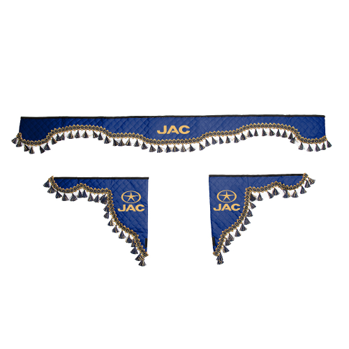 Ламбрекен с косынками стеганые JAC (экокожа, синий, синие кисточки)