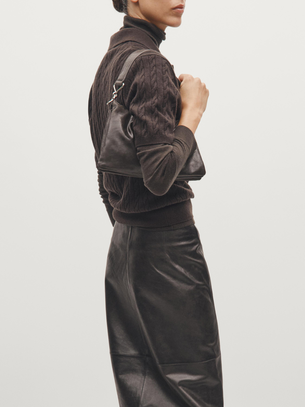 Massimo Dutti Маленькая сумка из кожи наппа с отделениями, коричневый