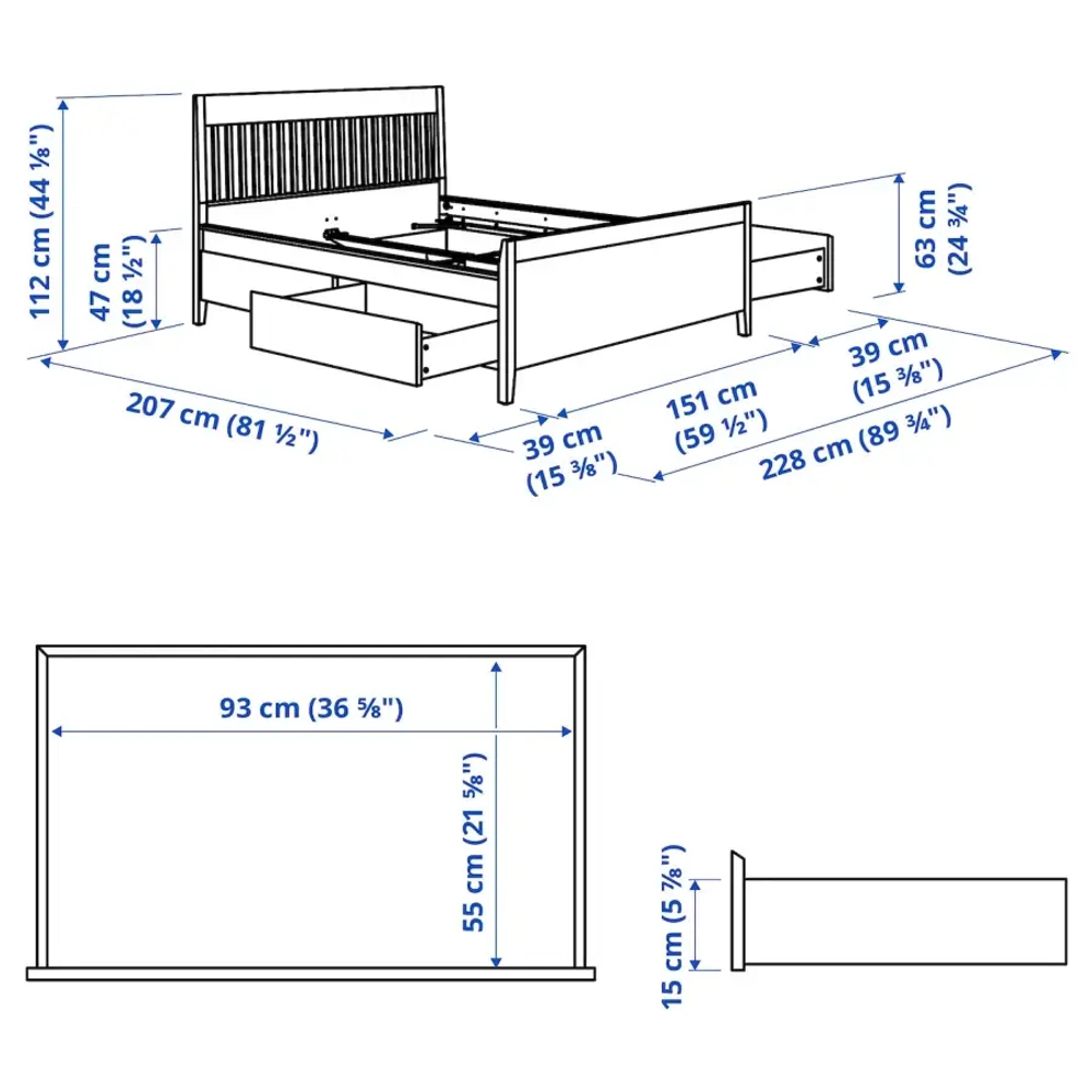 Каркас кровати с выдвижными ящиками - IKEA IDANÄS/IDANAS/LÖNSET/LONSET, 200х140 см, темно-коричневый, ИДАНЭС/ЛОНСЕТ ИКЕА