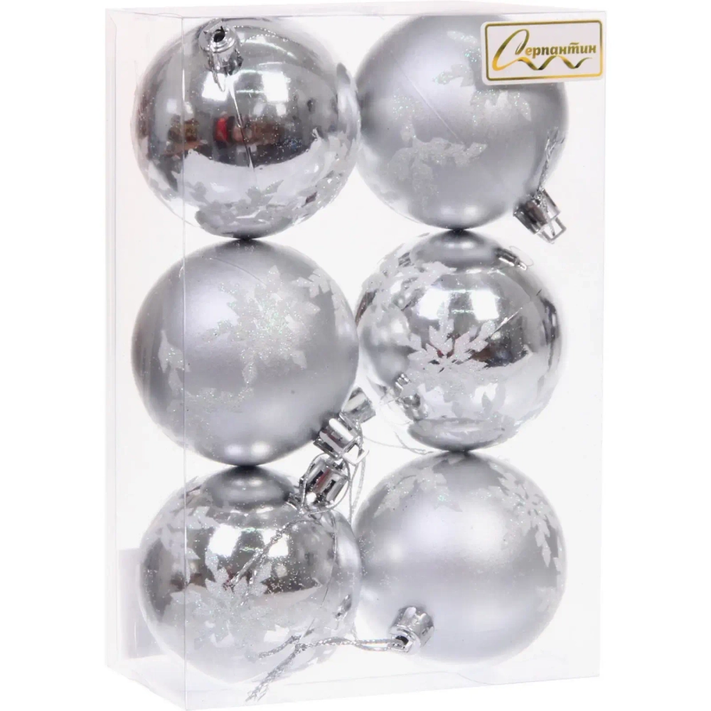 Новогодние шары «Снежный шарм» 6 см (набор 6 шт), Серебро