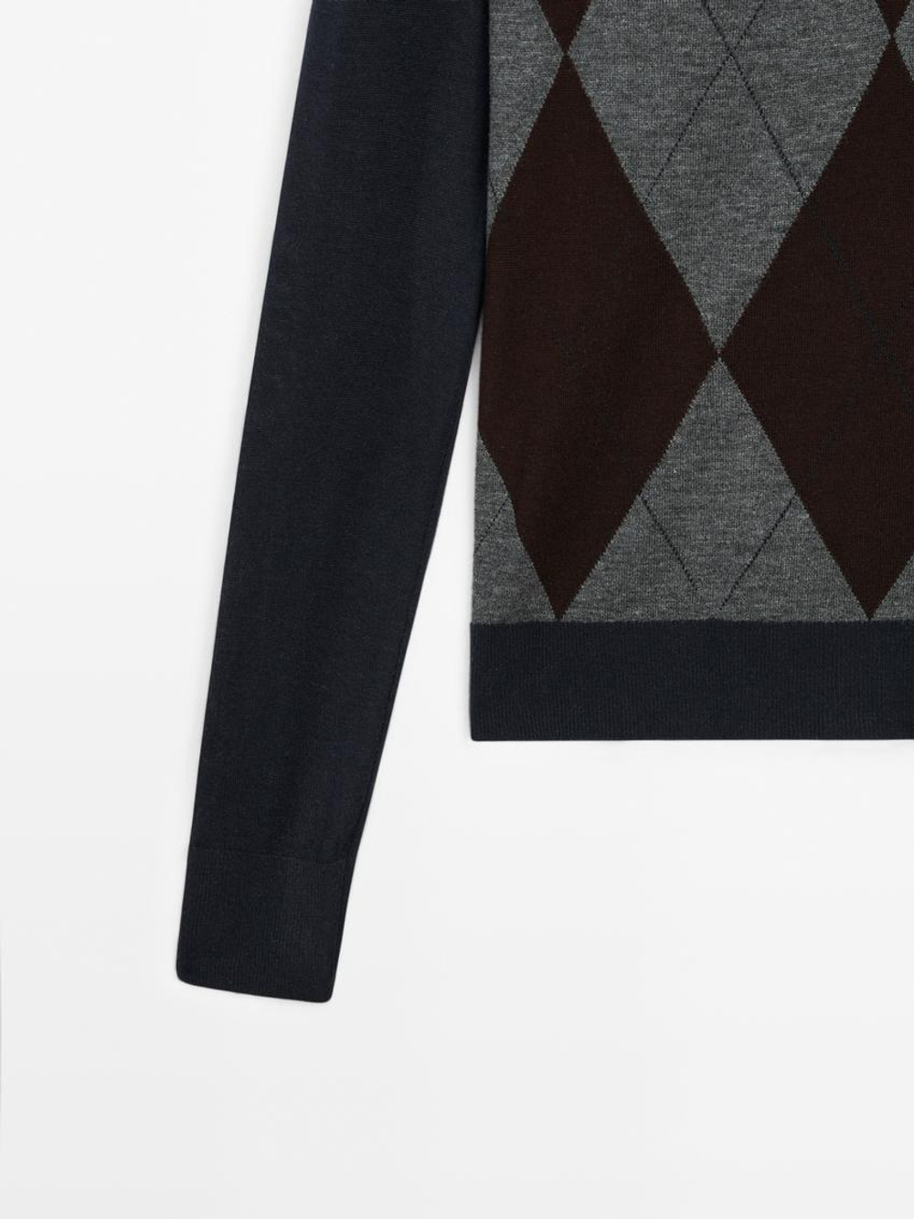 Massimo Dutti Свитер из смесового трикотажа с узорами, темно-синий