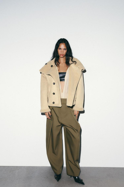 ZARA ДВУСТОРОННЯЯ КУРТКА-ДУБЛЕНКА, ЭКРЮ