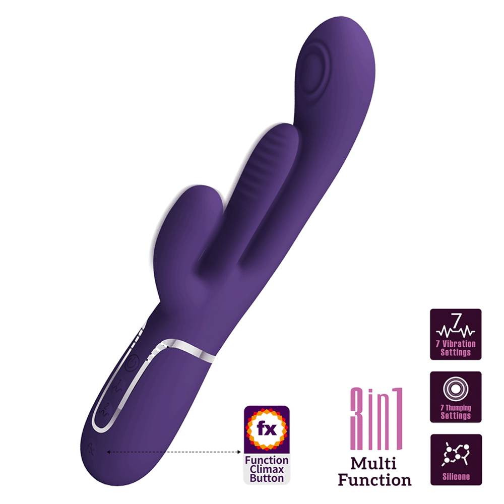 Сиреневый вибратор-кролик 22,2см с дополнительным язычком Pretty Love Triple Rabbit Multifuncional Vibrador BW-500041-2