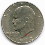 1 доллар 1972 год (D). США. Эйзенхауэр. Медь с медно-никелевым покрытием, диаметр 38.1 мм. XF-AU