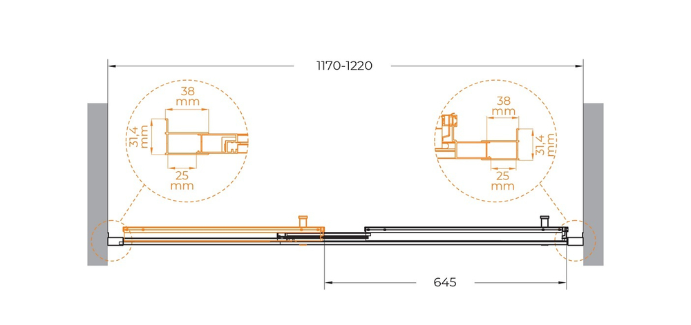 Душевая дверь Cezares MOLVENO-BF-3-120-C-BORO-IV, профиль брашированное золото