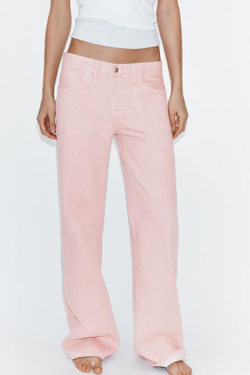 ZARA ДЖИНСЫ TRF РЕВЕРСИВНЫЕ СО СРЕДНЕЙ ПОСАДКОЙ, РОЗОВЫЙ