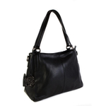 Стильная модная практичная женская средняя чёрная сумка из натуральной кожи 37х24х11 см с плечевым ремнём 9790 Black