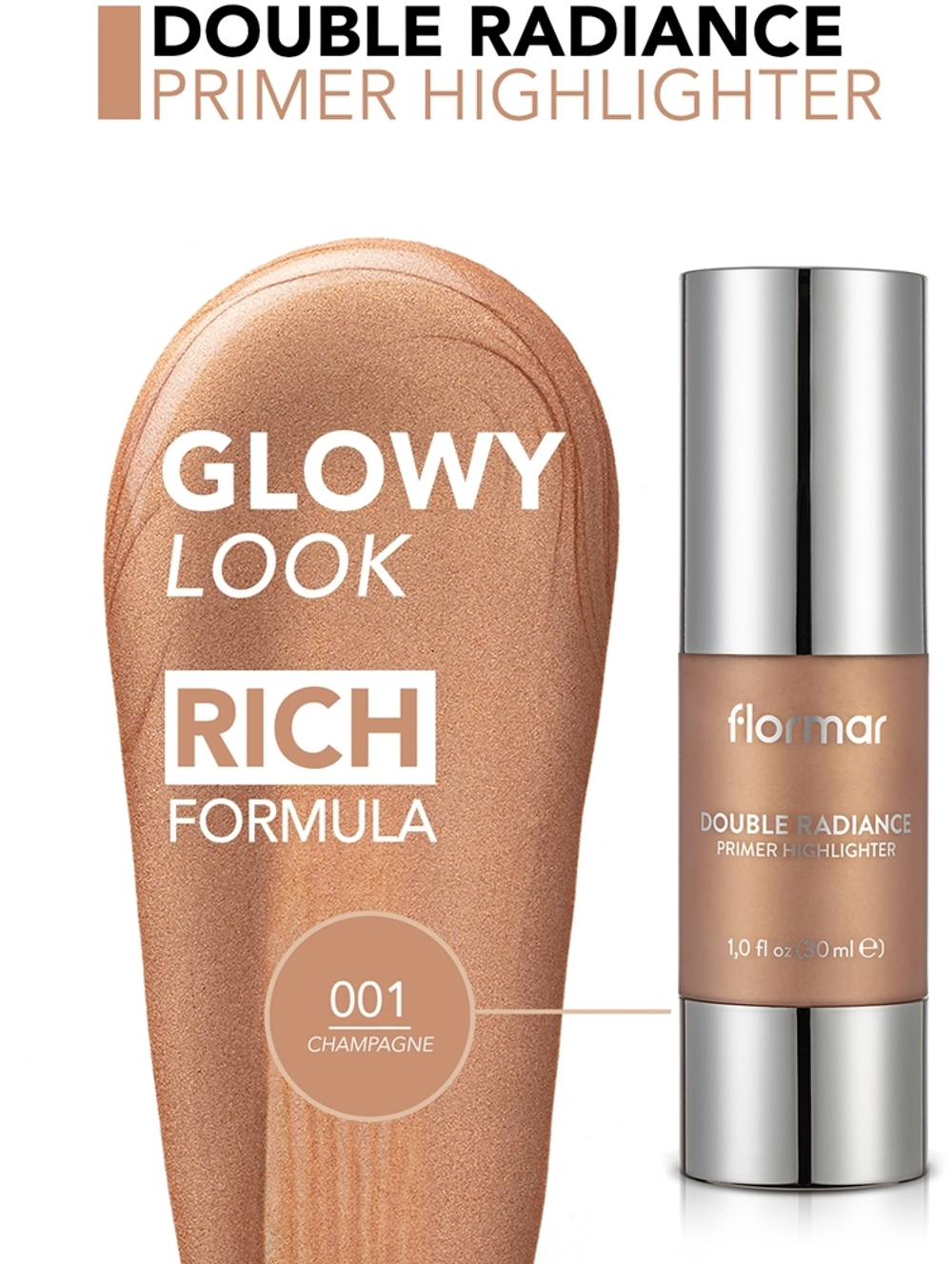 flormar Double Radiance Primer - Иллюминирующая база под макияж SPF 10, 30 ml