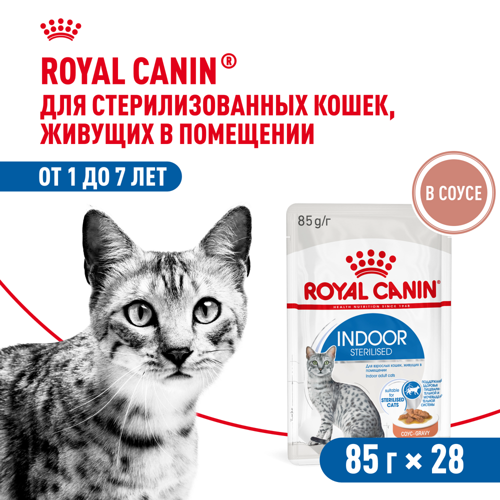 Royal Canin Indoor Sterilized Индор стерилайзд Корм влажный для стерилизованных кошек живущих в помещении соус 85г