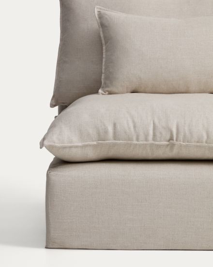 Модульный диван Anarela из бежевого льна и вискозы с торцевым модулем и съемным чехлом, 270 см